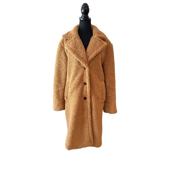 LOFT Faux Sherpa Teddy Camel Long Coat Size Medium - Picture 1 of 10